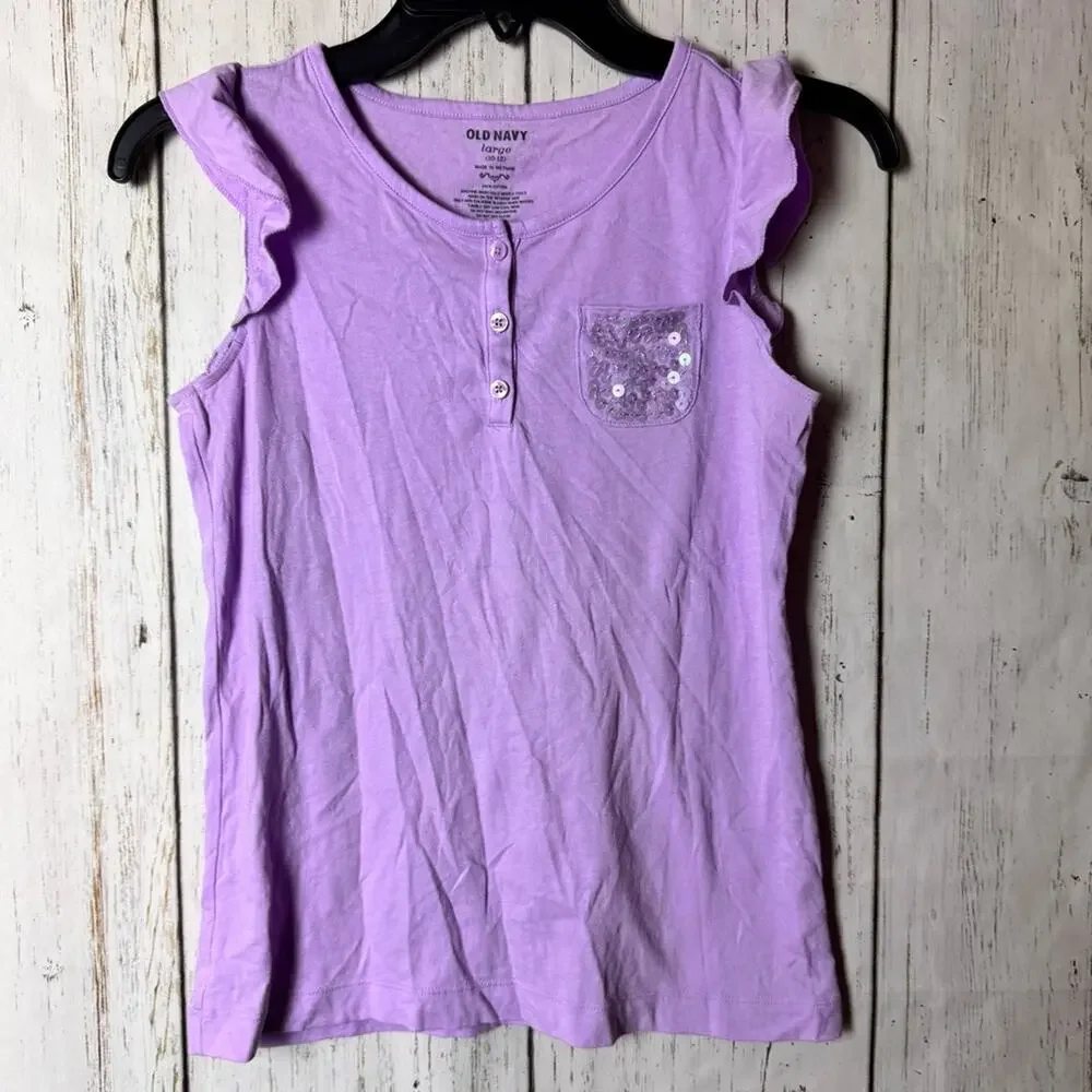 Old Navy Kids Purple Ruffle Sleeve Top Sz L